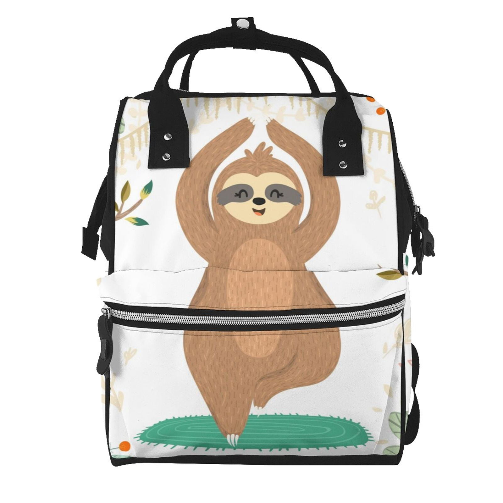 Ratiio Cute Sloth In Yoga Pose Tree Mummy Backpack - Waterproof Twill Canvas, Large Capacity Diaper Bag with Multiple Pockets and Adjustable Straps