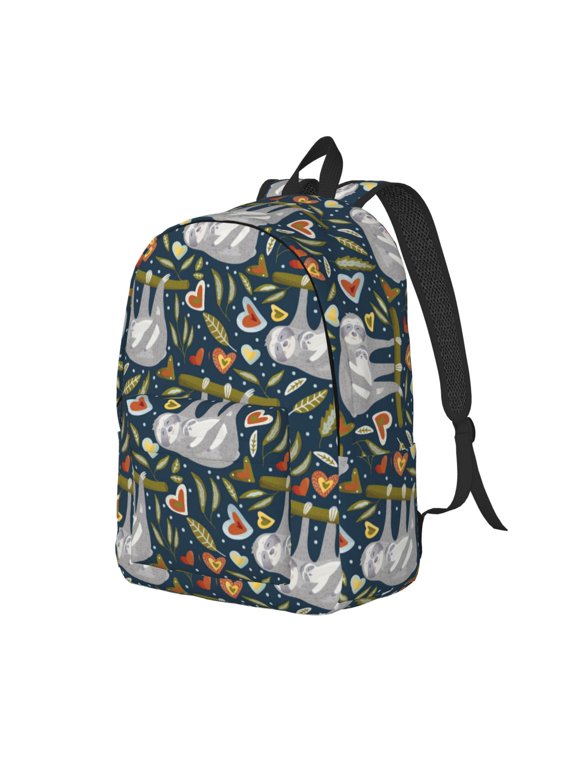 Cute Sloth Print Canvas Backpack for Women & Men Retro Aesthetic Rucksack Basic Backpack for High School/College Students Travel Laptop Bag
