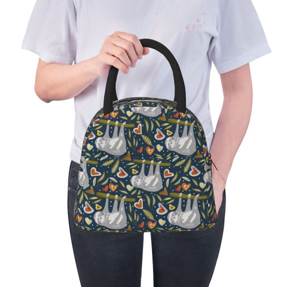 Ratiio Cute Sloth Print Insulated Lunch Bag Women Reusable Lunch Box with Pocket for Work Picnic Travel