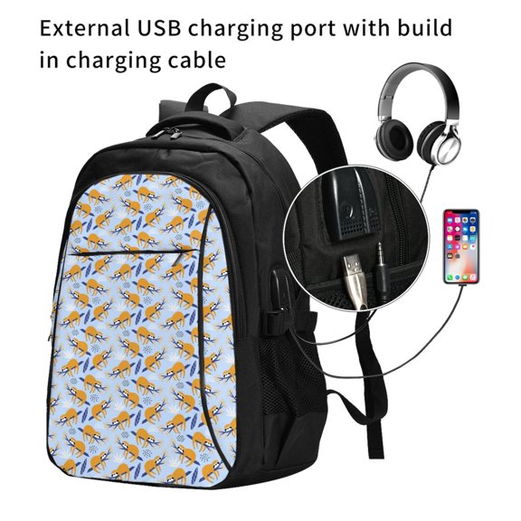 Ratiio Cute Sloth Print Travel Laptop Backpack,Slim Sturdy Laptops Backpack with USB Charging Port, Water Resistant College School Computer Bag