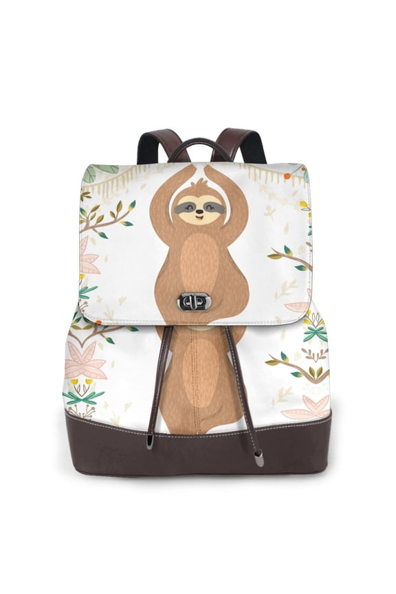 Cute Sloth In Yoga Pose Tree Pattern Womens Backpack Purse Leather Backpack Purse for Women Travel Fashion Backpack Designer Ladies Shoulder Bags