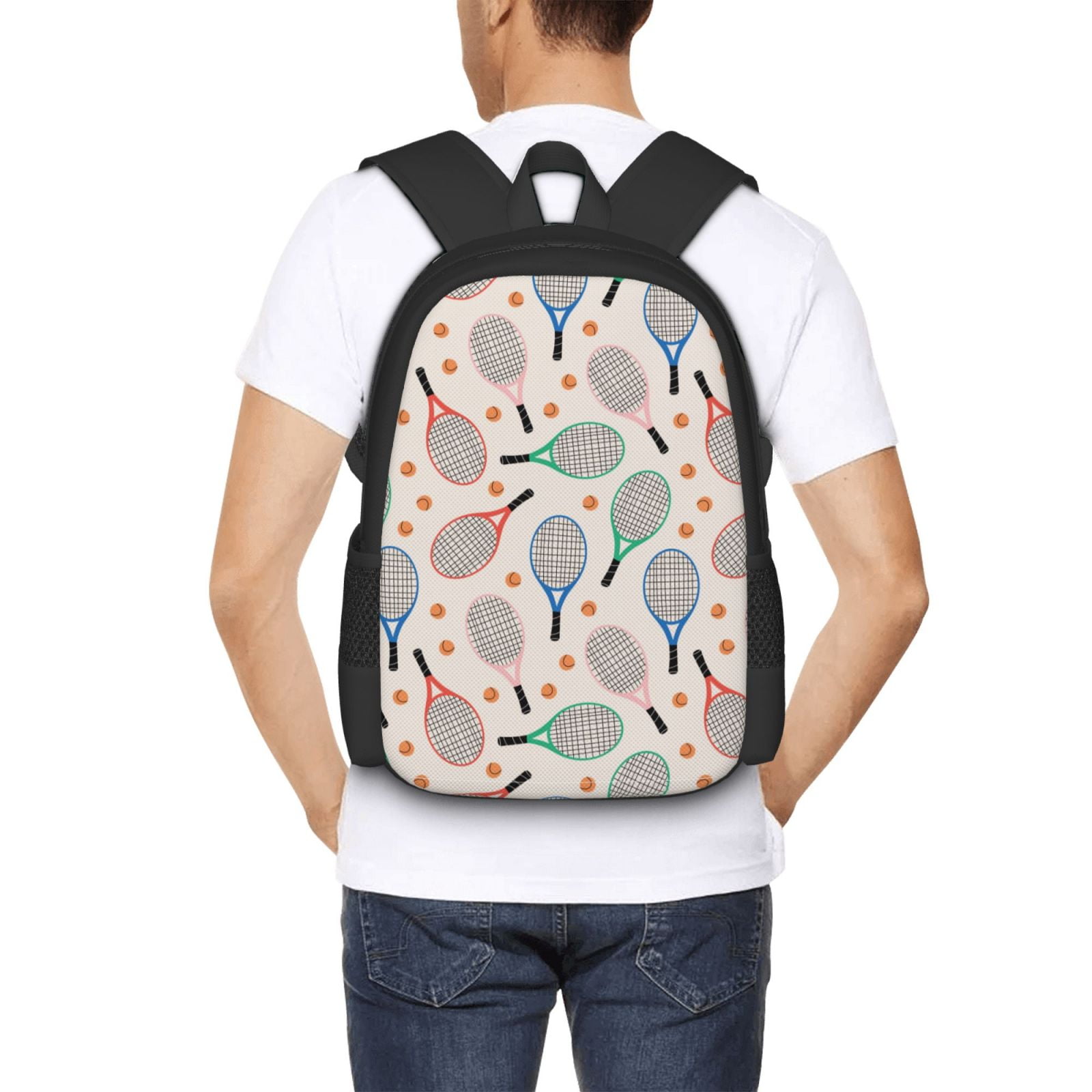 Ratiio Cute Tennis Racket Backpack for Men and Women - Durable 600D Oxford Cloth -Large Capacity, Water-Resistant School, Travel, and Hiking Bag