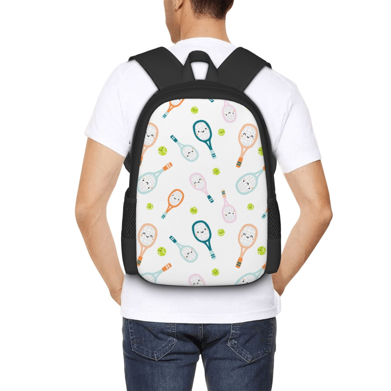 Ratiio Cute Tennis Rackets Backpack for Men and Women - Durable 600D Oxford Cloth -Large Capacity, Water-Resistant School, Travel, and Hiking Bag