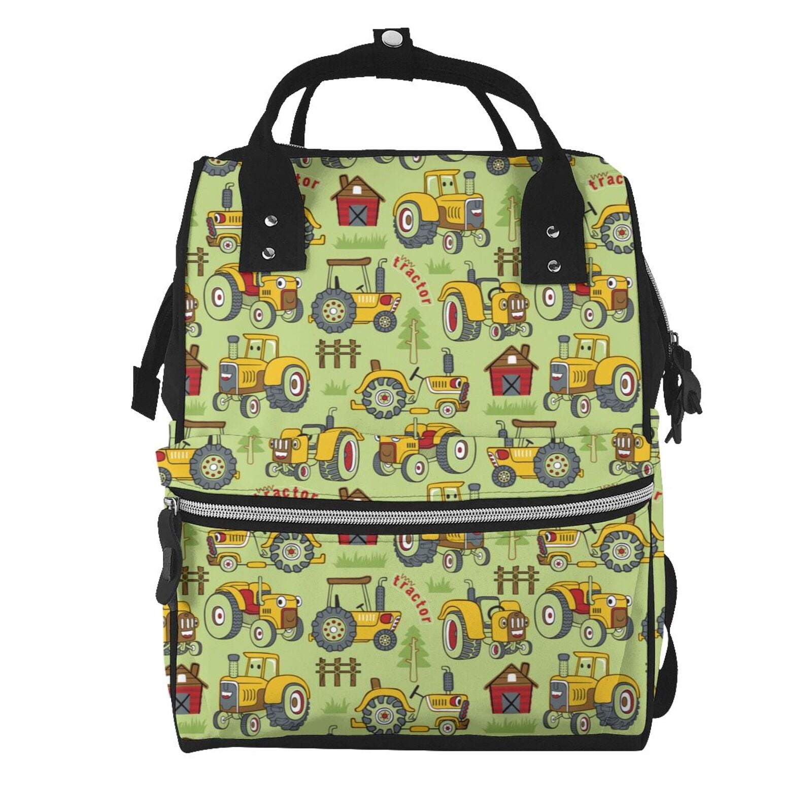 Ratiio Cute Tractor Mummy Backpack - Waterproof Twill Canvas, Large Capacity Diaper Bag with Multiple Pockets and Adjustable Straps