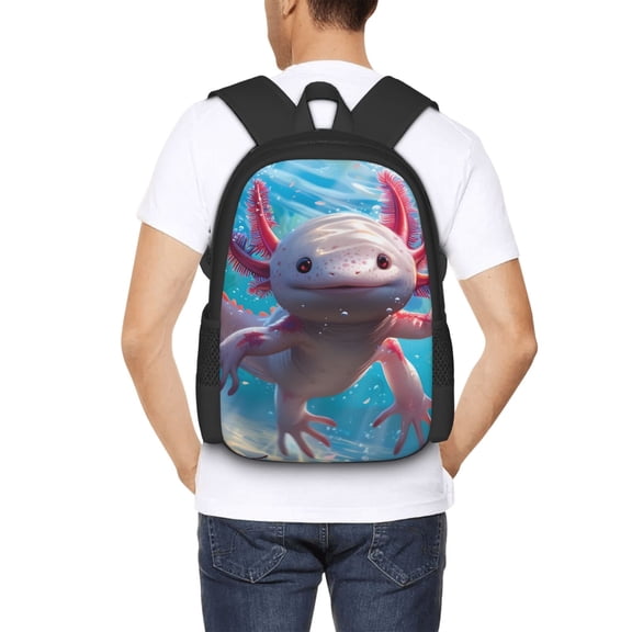 Ratiio Cute Underwater Axolotl Backpack for Men and Women - Durable 600D Oxford Cloth -Large Capacity, Water-Resistant School, Travel, and Hiking Bag