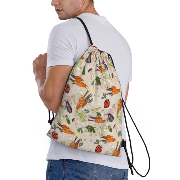 Ratiio Cute Vegetables Print Drawstring Backpack Bag Sport Gym Sackpack Heavy Duty String Backpack for Men Women