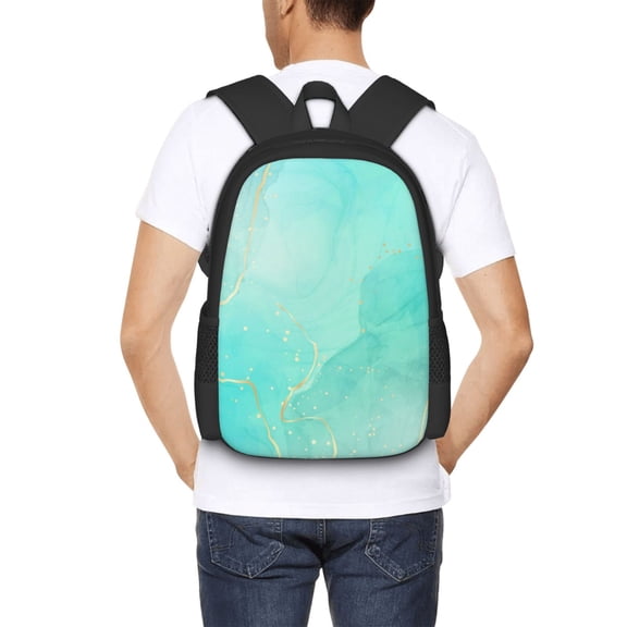 Ratiio Cyan Mint Marble Backpack for Men and Women - Durable 600D Oxford Cloth -Large Capacity, Water-Resistant School, Travel, and Hiking Bag