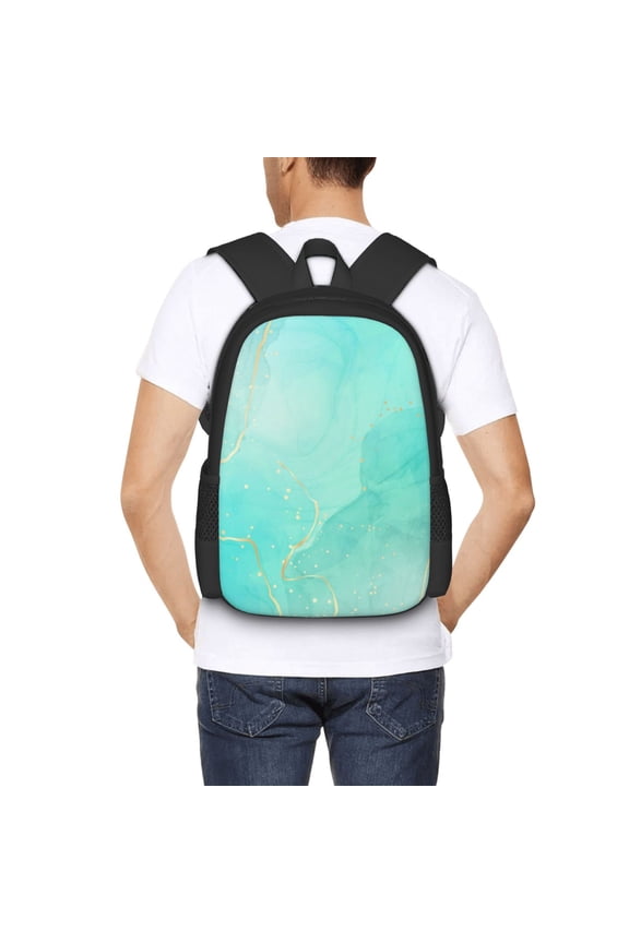 Cyan Mint Marble Backpack for Men and Women - Durable 600D Oxford Cloth -Large Capacity, Water-Resistant School, Travel, and Hiking Bag