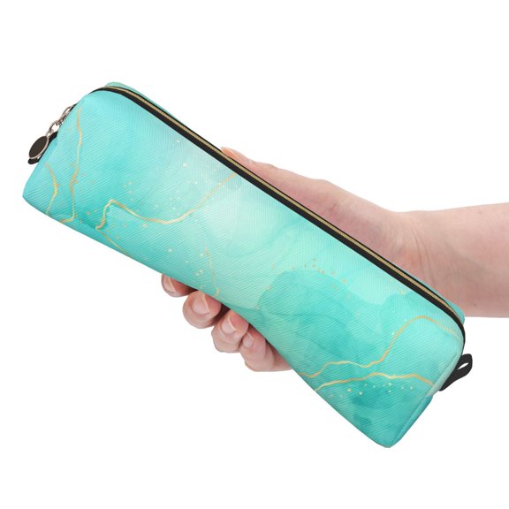 Ratiio Cyan Mint Marble Pattern Leather Pencil Case, Pencil Pouch with Durable Zipper, Compact and Stylish Organizer for Stationery, Art Supplies, Travel Essentials