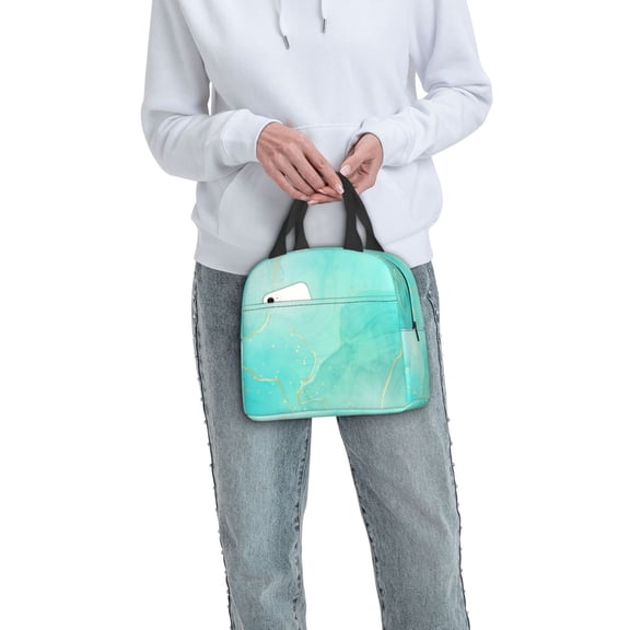 Ratiio Cyan Mint Marble Print Lunch Bag Lunch Box Insulated Lunch Bag Adult Lunch Box for Men and Women