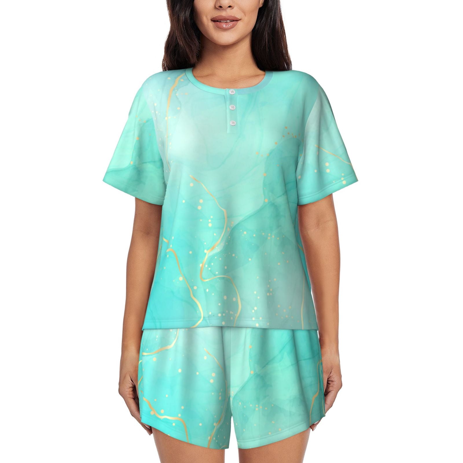 NACHILA Women's Bamboo Pajama Set - Short Sleeve V-Neck Capri PJS With Pockets