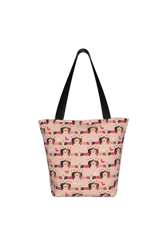 Dachshund Couple Print Shoulder Bag for Women, Polyester Crossbody Purse Lightweight Handbag for Daily Travel and Casual Use