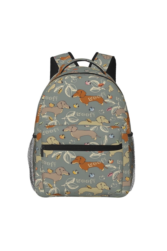 Dachshund Dog Bird Print Eco-Friendly Casual Backpack, Water-Resistant Polyester Canvas Daypack with Smooth Zippers, Comfortable & Durable Travel Bag with Laptop Compartment