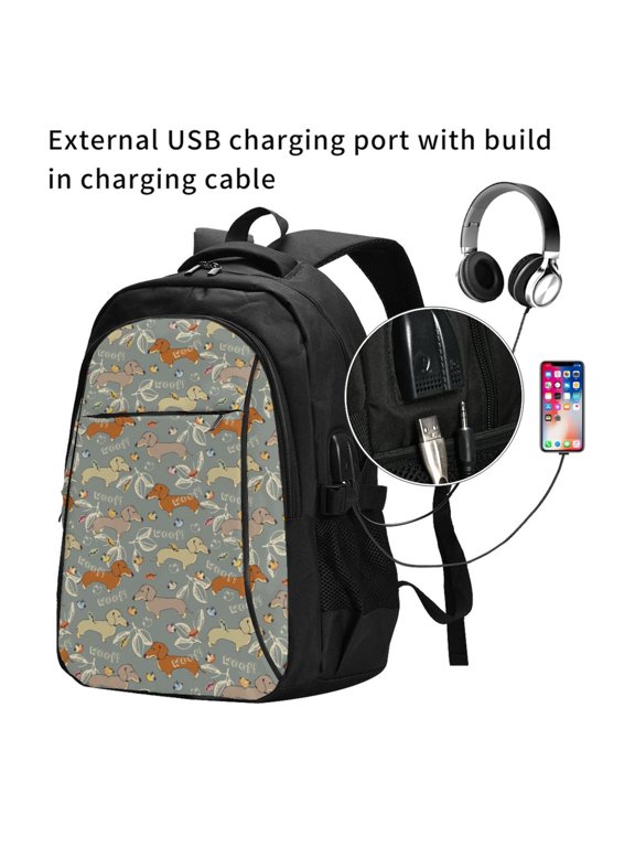 Dachshund Dog Bird Print Travel Laptop Backpack,Slim Sturdy Laptops Backpack with USB Charging Port, Water Resistant College School Computer Bag