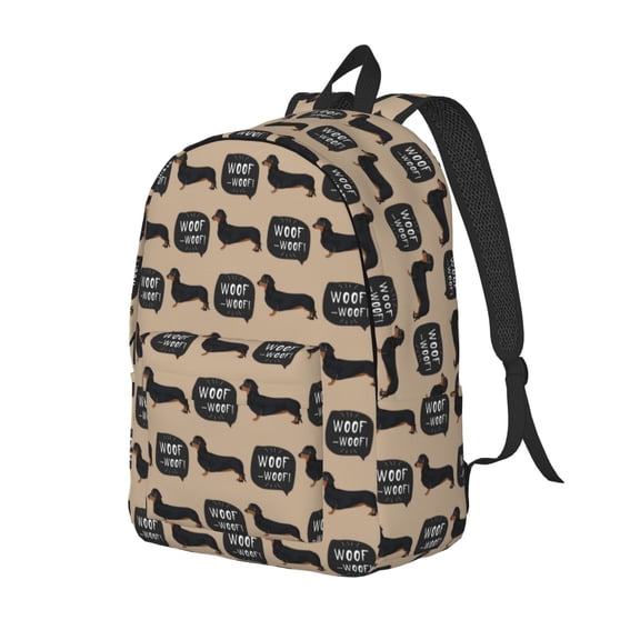 Ratiio Dachshund Dog Woof Print Canvas Backpack for Women & Men Retro Aesthetic Rucksack Basic Backpack for High School/College Students Travel Laptop Bag