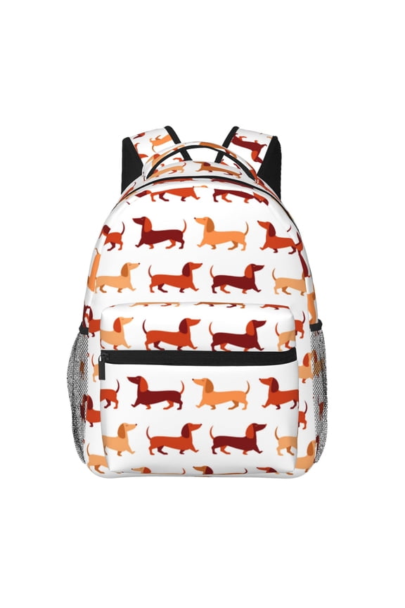 Dachshund Walking Print Eco-Friendly Casual Backpack, Water-Resistant Polyester Canvas Daypack with Smooth Zippers, Comfortable & Durable Travel Bag with Laptop Compartment