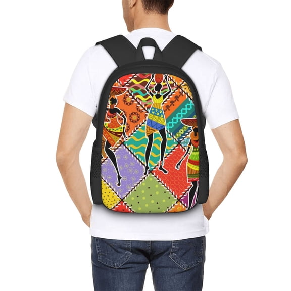 Ratiio Dancing African Womans Backpack for Men and Women - Durable 600D Oxford Cloth -Large Capacity, Water-Resistant School, Travel, and Hiking Bag