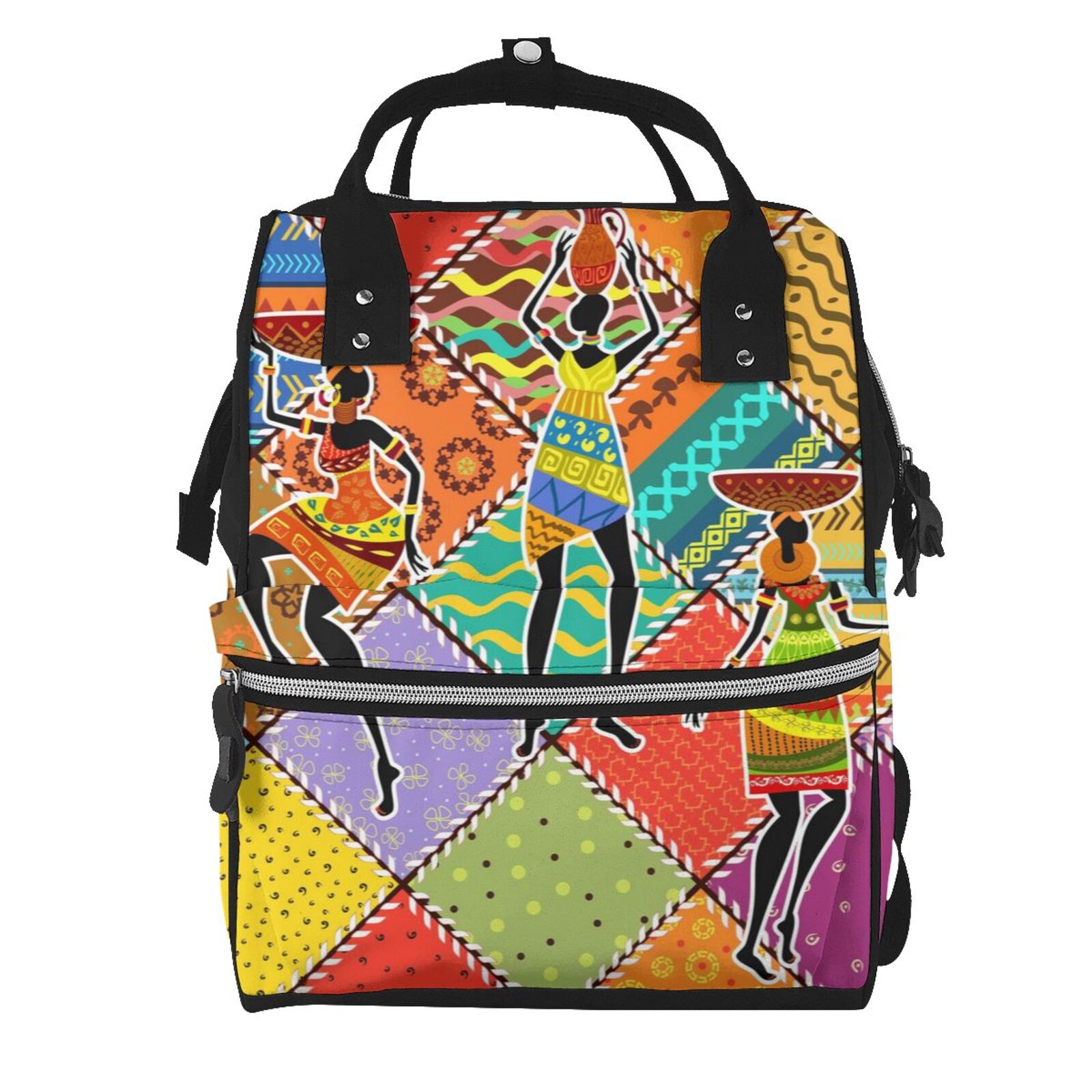 Ratiio Dancing African Womans Mummy Backpack - Waterproof Twill Canvas, Large Capacity Diaper Bag with Multiple Pockets and Adjustable Straps