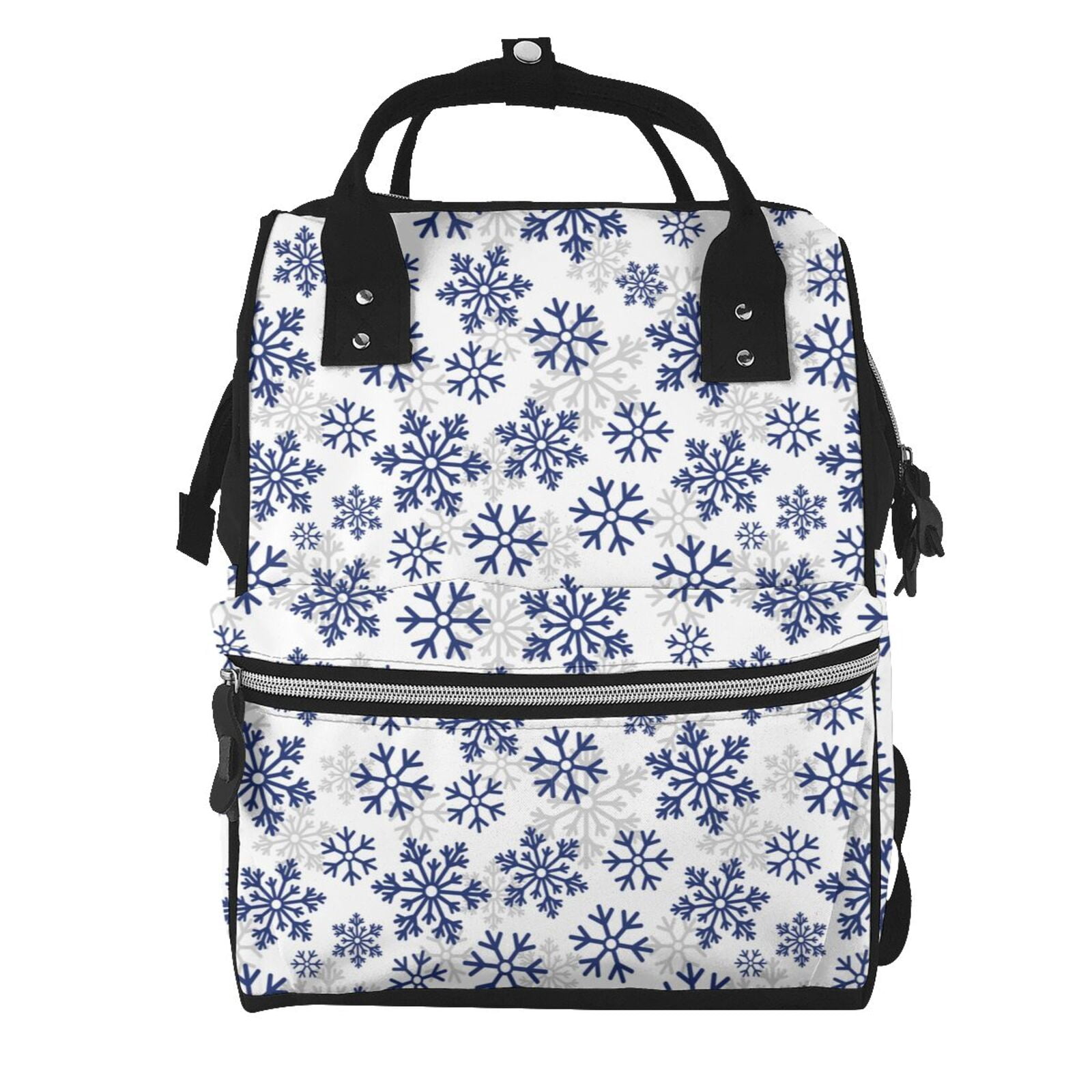 Ratiio Dark Blue Snowflakes Mummy Backpack - Waterproof Twill Canvas, Large Capacity Diaper Bag with Multiple Pockets and Adjustable Straps