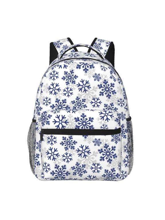 Dark Blue Snowflakes Print Eco-Friendly Casual Backpack, Water-Resistant Polyester Canvas Daypack with Smooth Zippers, Comfortable & Durable Travel Bag with Laptop Compartment