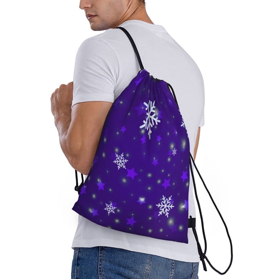 Ratiio Dark Purple Snowflakes Print Drawstring Backpack Bag Sport Gym Sackpack Heavy Duty String Backpack for Men Women
