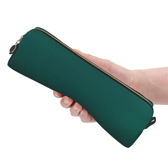 Ratiio Dark teal green Pattern Leather Pencil Case, Pencil Pouch with Durable Zipper, Compact and Stylish Organizer for Stationery, Art Supplies, Travel Essentials