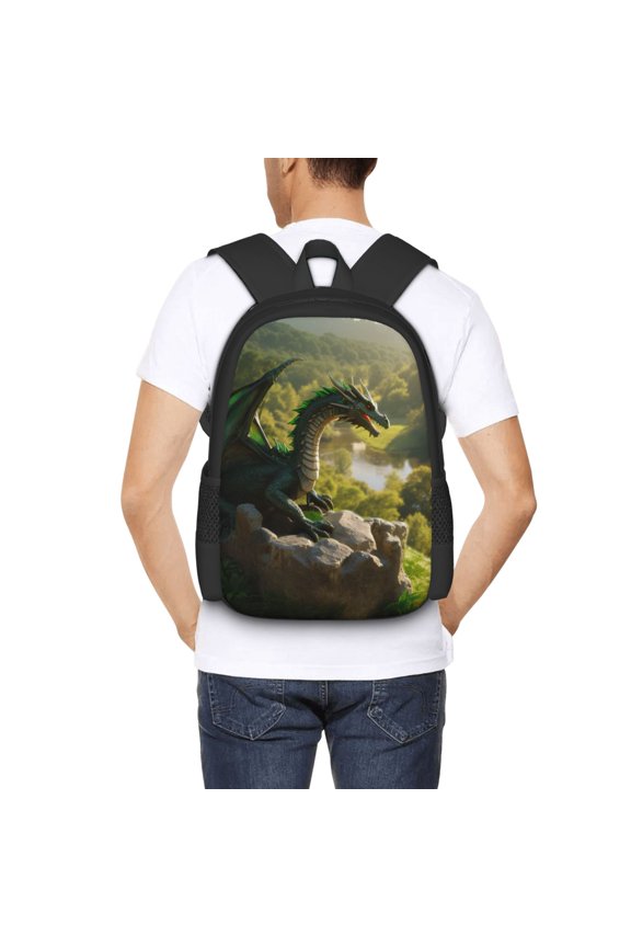 Deep Forest Stone Green Dragon Backpack for Men and Women - Durable 600D Oxford Cloth -Large Capacity, Water-Resistant School, Travel, and Hiking Bag