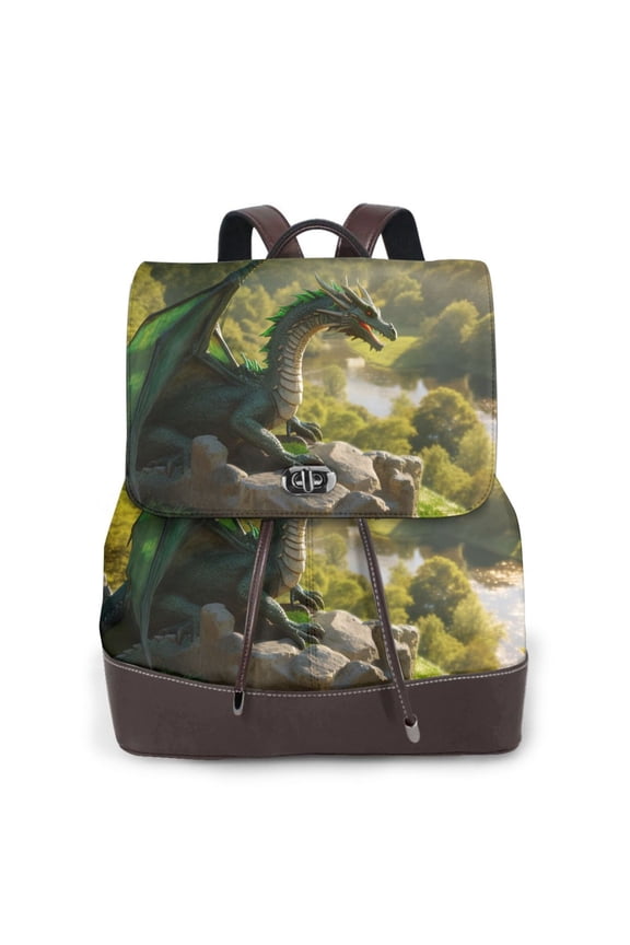 Deep Forest Stone Green Dragon Pattern Womens Backpack Purse Leather Backpack Purse for Women Travel Fashion Backpack Designer Ladies Shoulder Bags