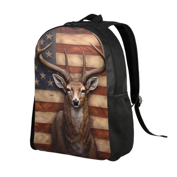 Ratiio Deer American Flag Wall Print Backpack with Padded 15-inch Laptop Sleeve- Spacious and Durable Daypack for Work and Travel
