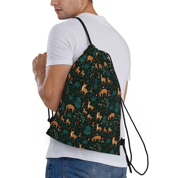 Ratiio Deers In The Forest Print Drawstring Backpack Bag Sport Gym Sackpack Heavy Duty String Backpack for Men Women