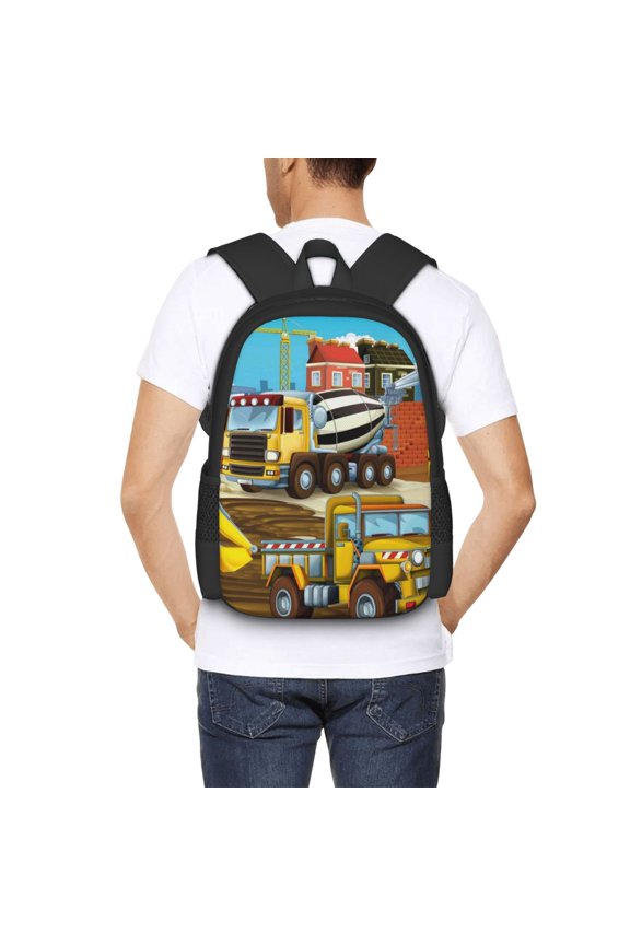 Different Construction Site Vehicles Backpack for Men and Women - Durable 600D Oxford Cloth -Large Capacity, Water-Resistant School, Travel, and Hiking Bag