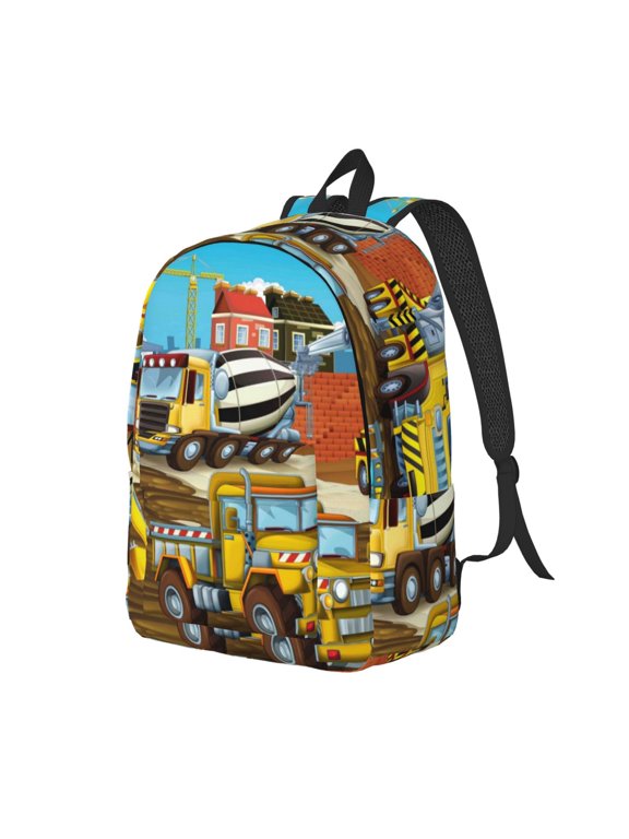 Different Construction Site Vehicles Print Canvas Backpack for Women & Men Retro Aesthetic Rucksack Basic Backpack for High School/College Students Travel Laptop Bag