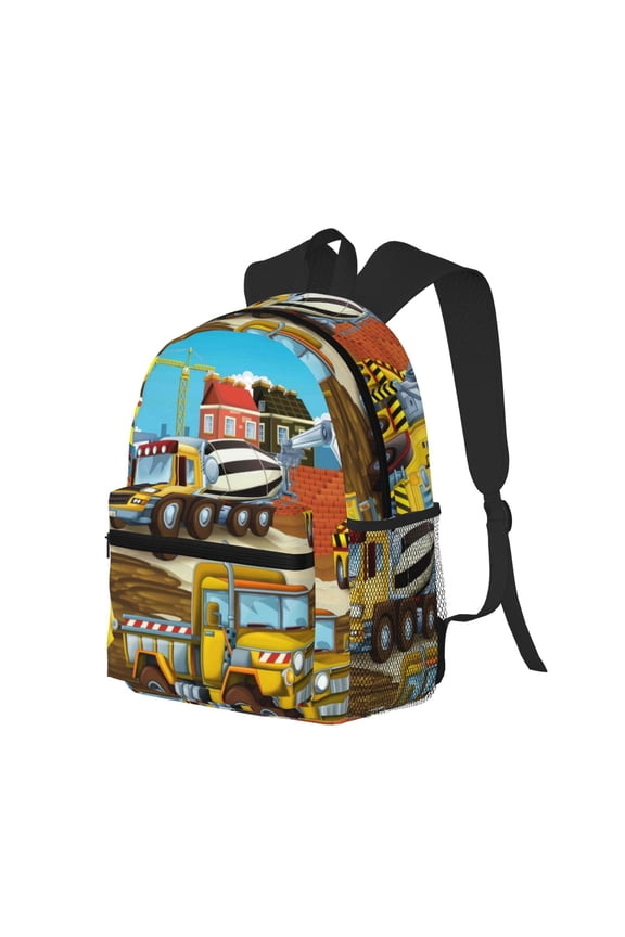 Different Construction Site Vehicles Print Casual Backpack for Men and Women, Water Resistant Oxford Fabric School Bag Lightweight Travel Daypack