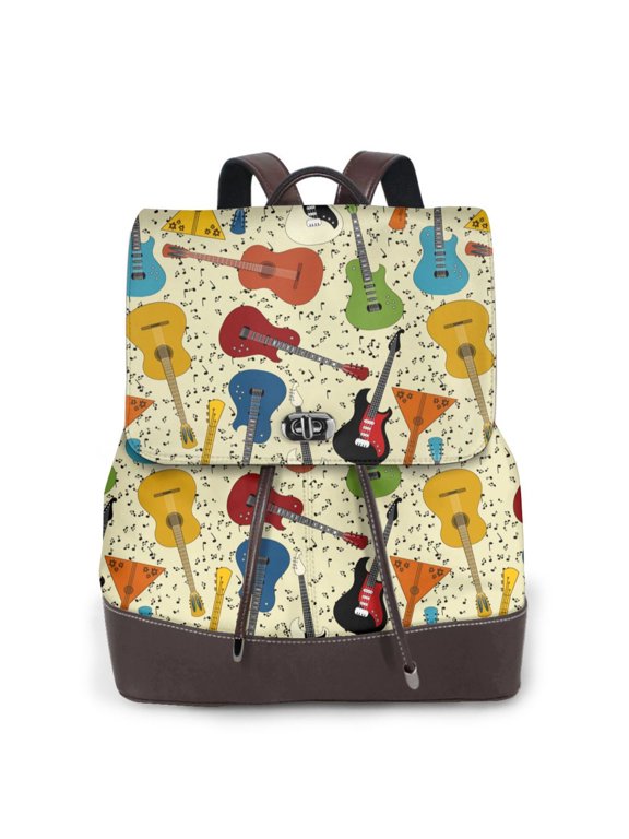 Different Kind Of Guitars Pattern Womens Backpack Purse Leather Backpack Purse for Women Travel Fashion Backpack Designer Ladies Shoulder Bags