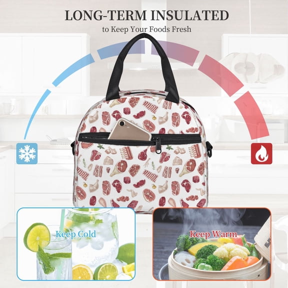 Ratiio Different Meat Pattern Lunch Bag ,Insulated Lunch Box, Small Leakproof Cooler Food Lunch Containers Reusable High Capacity Lunch Tote Bags