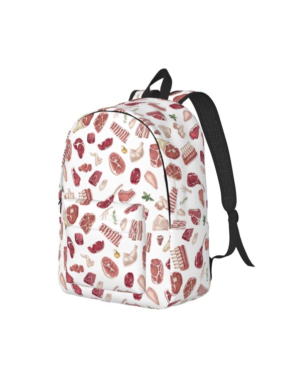 Different Meat Print Canvas Backpack for Women & Men Retro Aesthetic Rucksack Basic Backpack for High School/College Students Travel Laptop Bag