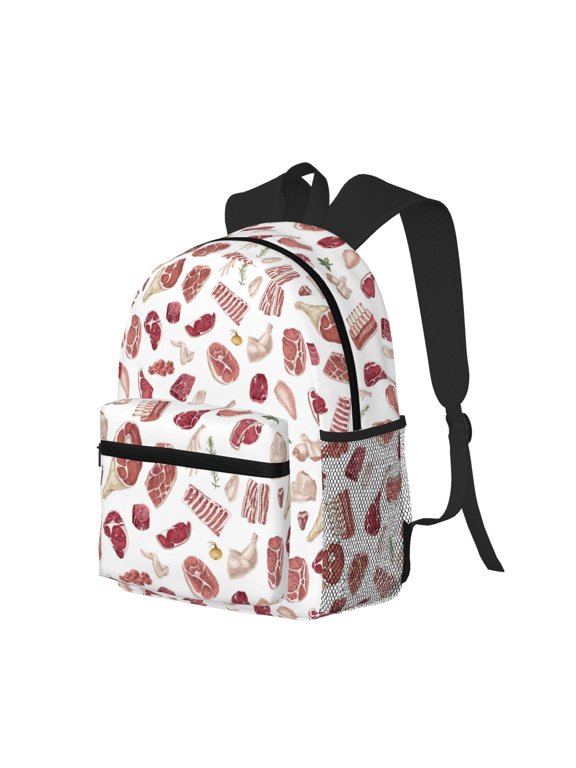 Different Meat Print Casual Backpack for Men and Women, Water Resistant Oxford Fabric School Bag Lightweight Travel Daypack
