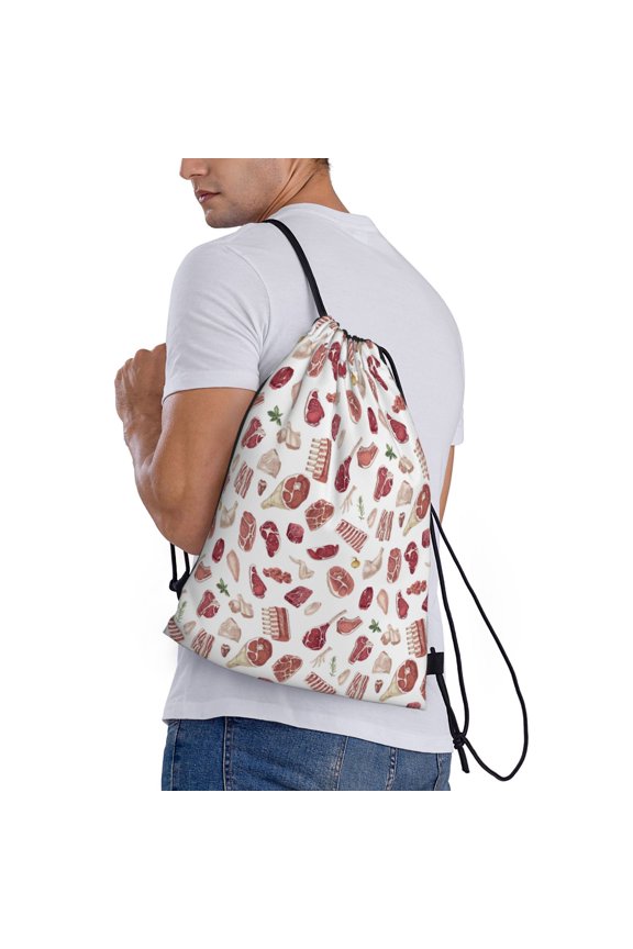 Different Meat Print Drawstring Backpack Bag Sport Gym Sackpack Heavy Duty String Backpack for Men Women