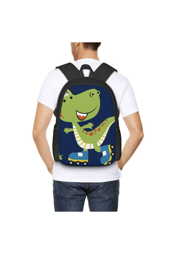 Dino Playing Roller Skate Backpack for Men and Women - Durable 600D Oxford Cloth -Large Capacity, Water-Resistant School, Travel, and Hiking Bag