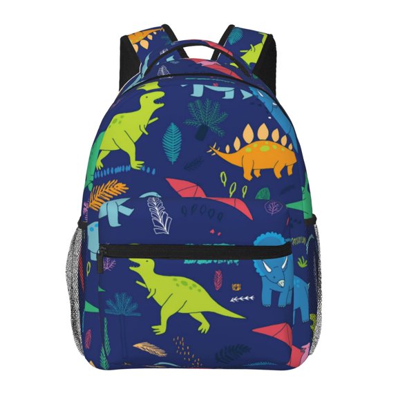 Ratiio Dinosaurs Print Eco-Friendly Casual Backpack, Water-Resistant Polyester Canvas Daypack with Smooth Zippers, Comfortable & Durable Travel Bag with Laptop Compartment