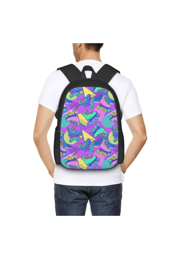 Disco Roller Skates Backpack for Men and Women - Durable 600D Oxford Cloth -Large Capacity, Water-Resistant School, Travel, and Hiking Bag