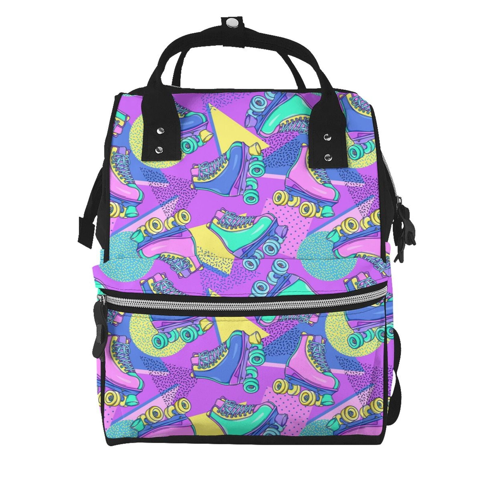 Ratiio Disco Roller Skates Mummy Backpack - Waterproof Twill Canvas, Large Capacity Diaper Bag with Multiple Pockets and Adjustable Straps