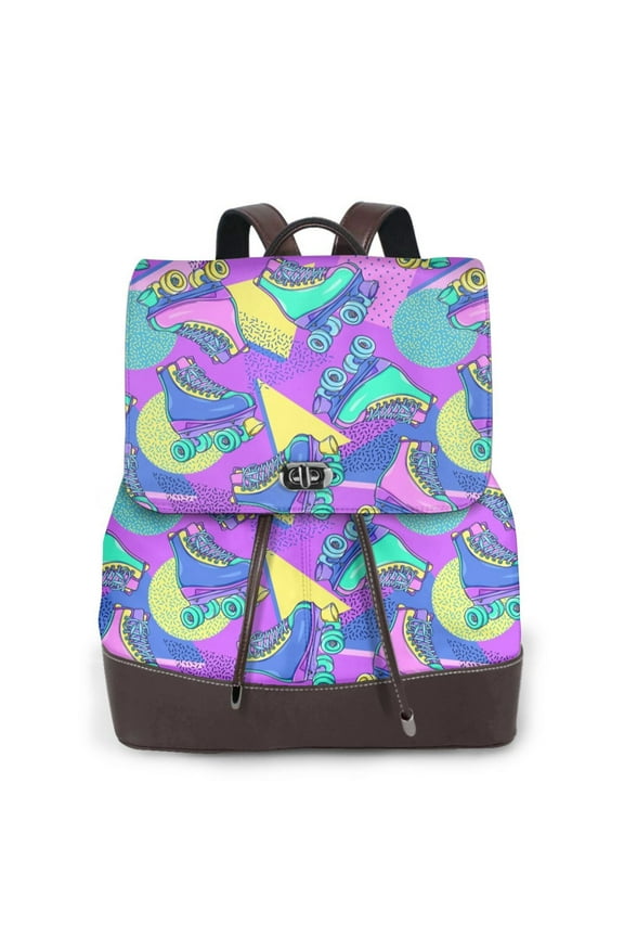 Disco Roller Skates Pattern Womens Backpack Purse Leather Backpack Purse for Women Travel Fashion Backpack Designer Ladies Shoulder Bags
