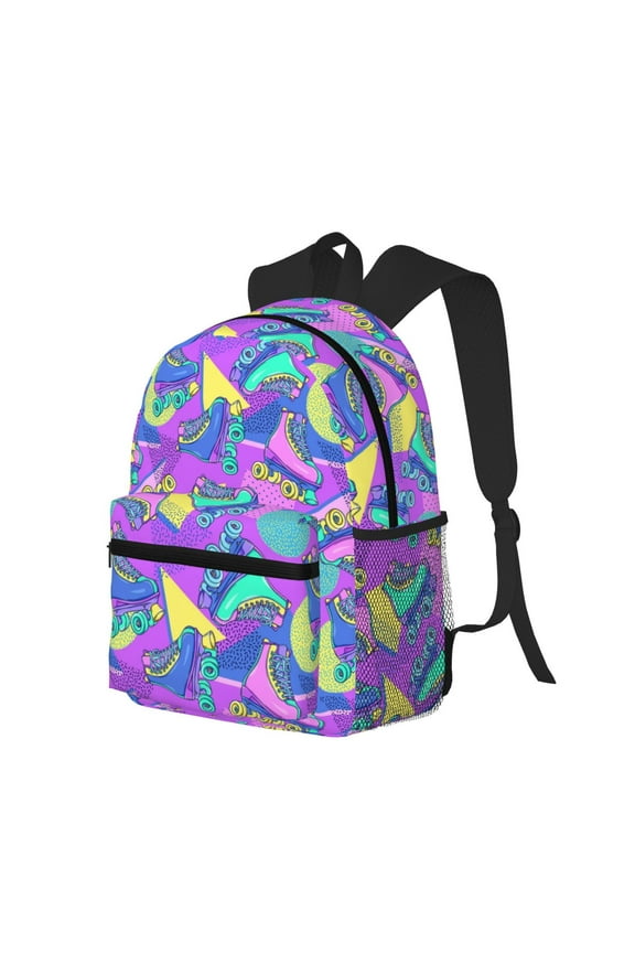 Disco Roller Skates Print Casual Backpack for Men and Women, Water Resistant Oxford Fabric School Bag Lightweight Travel Daypack