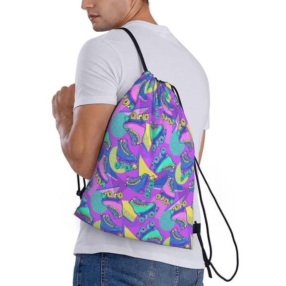 Ratiio Disco Roller Skates Print Drawstring Backpack Bag Sport Gym Sackpack Heavy Duty String Backpack for Men Women