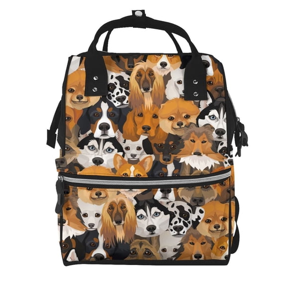 Ratiio Dogs Different Breeds Mummy Backpack - Waterproof Twill Canvas, Large Capacity Diaper Bag with Multiple Pockets and Adjustable Straps