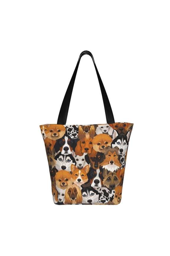 Dogs Different Breeds Print Shoulder Bag for Women, Polyester Crossbody Purse Lightweight Handbag for Daily Travel and Casual Use