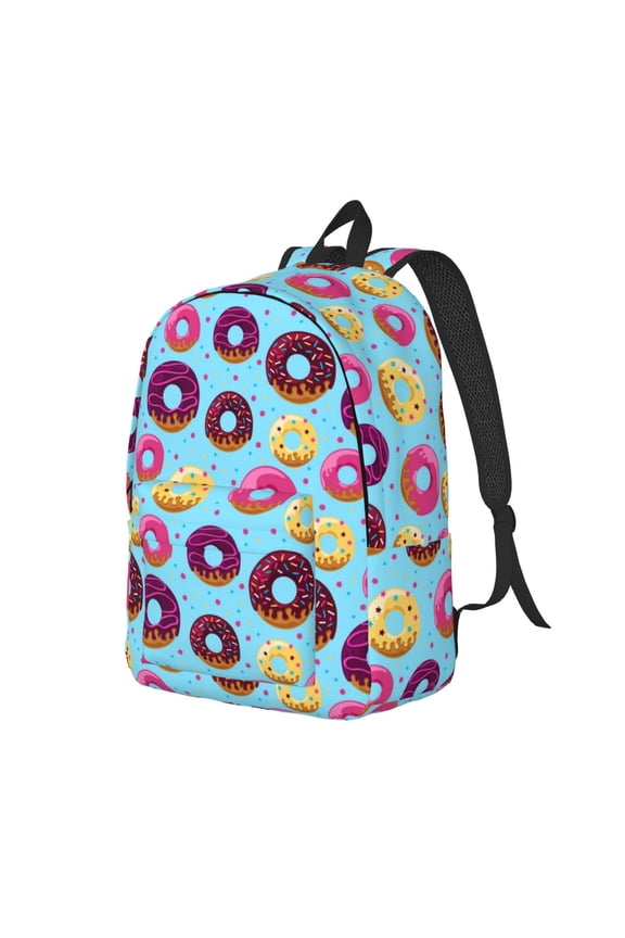 Donuts Print Canvas Backpack for Women & Men Retro Aesthetic Rucksack Basic Backpack for High School/College Students Travel Laptop Bag