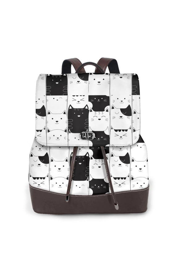 Doodle Cute Cat Pattern Womens Backpack Purse Leather Backpack Purse for Women Travel Fashion Backpack Designer Ladies Shoulder Bags
