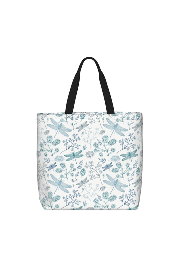 Dragonfly Print Reusable Grocery Bag Shopping Bags with Zipper Shoulder Shopping Handle Bag Suitable for Outdoor Convenient Daily Bag